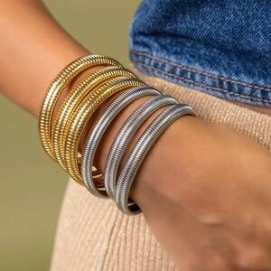 Gold Thick Elastic Coil  Bangle Bracelet